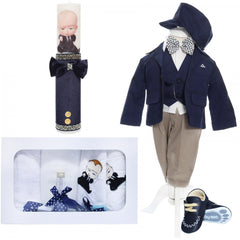 Trusou complet pentru botez baieti, costum bleumarin, trusou brodat "Bebe Boss", lumanare cu "Bebe Boss" si pantofiori, bleumarin, 14 piese, Recostore, REC2131