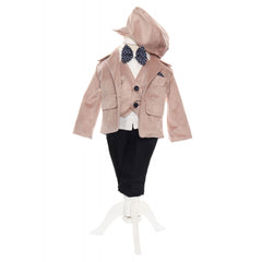 Trusou complet pentru botez baieti, sacou din catifea, trusou brodat cu drag de la nasi, lumanare cu "Radacini si aripi", pantofiori, crem, 13 piese, Recostore, REC2119
