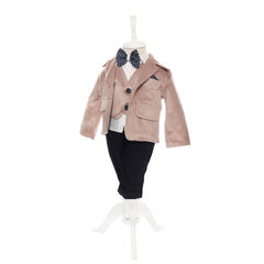 Trusou complet pentru botez baieti, sacou din catifea, trusou brodat cu drag de la nasi, lumanare cu "Radacini si aripi", pantofiori, crem, 13 piese, Recostore, REC2119