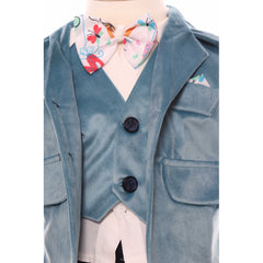 Trusou complet pentru botez baieti, sacou din catifea, trusou brodat cu ursulet, lumanare cu ursulet de plus si pantofiori, bleu-bleumarin, 14 piese, Recostore, REC2120