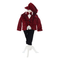 Trusou complet pentru botez baieti, sacou din catifea, trusou, lumanare si pantofiori, visiniu, 14 piese, Recostore, REC2112