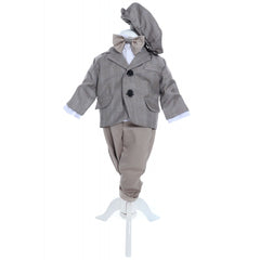 Trusou complet pentru botez de baieti, costum crem, lumanare cu coroana, trusou brodat cu coroana si pantofiori, 13 piese, Recostore, REC2301