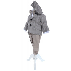 Trusou complet pentru botez de baieti, costum crem, lumanare cu coroana, trusou brodat cu coroana si pantofiori, 13 piese, Recostore, REC2301