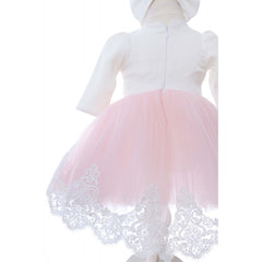 Trusou complet pentru botez de fete, rochita roz cu trena, lumanare cu fluturi, trusou brodat cu fluturi si pantofiori, 11 piese, Recostore, REC2304