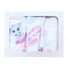 Trusou cu elefant pentru botez de fete, 6 piese, roz, Recostore, REC2189
