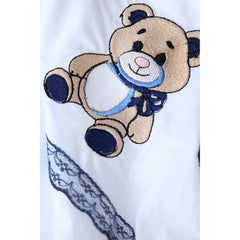 Trusou cu ursulet brodat pentru botez de baieti, 7 piese, bleumarin, Recostore, REC2191