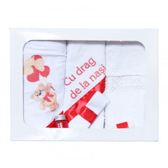 Trusou cu ursulet pentru botez fete, 6 piese, rosu, Recostore, REC2185