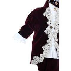 Trusou Micul Printisor pentru botez de baieti, costum visiniu, lumanare cu papion, 12 piese, Recostore, REC2300