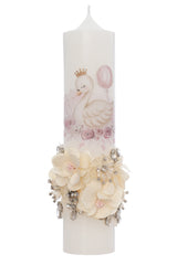 Lumanare botez cu Lebada, 30x7 cm, ivoire, REC5002/38