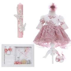 Trusou elegant cu fluturi pentru botez fete, 11 piese, REC3393