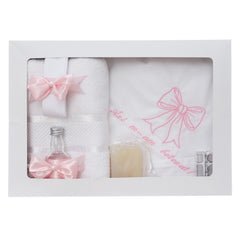 Set trusou botez cu fundita roz, lumanare si trusou, 8 piese, REC5013/18