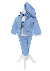 Set botez Stefan, complet echipat, costum, trusou si lumanare, model Ursulet, bleu, REC3151