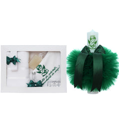 Set trusou botez cu ingeras, lumanare si trusou, verde, 8 piese, REC5013/5