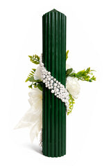 Lumanare verde cu flori artificiale, 35x6 cm, REC5001/53