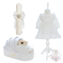 Trusou elegant cu fundita pentru botez fete, 11 piese, REC3398