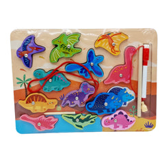 Puzzle din lemn, model dinozauri cu magnet pentru pescuit, 16 piese, REC2947