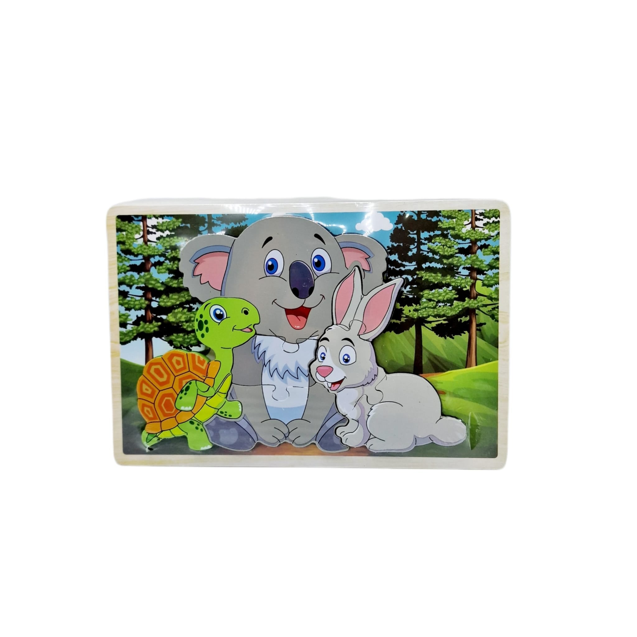 Puzzle din lemn, model animalute, dimensiune 22cm x 15cm x 1cm, 8 piese, REC2948