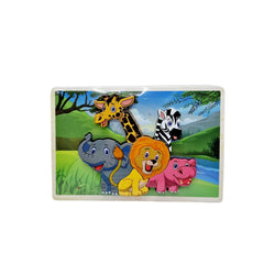 Puzzle din lemn, model animalute, dimensiune 22cm x 15cm x 1cm, 9 piese, REC2949