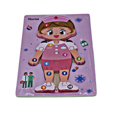 Puzzle din lemn, model asistenta medicala, dimensiune 22cm x 15cm x 1cm, 11 piese, REC2952