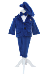 Costum din catifea pentru botez, 5 piese, albastru, REC3404
