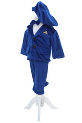 Costum din catifea pentru botez, 5 piese, albastru, REC3404