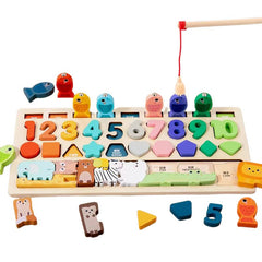 Joc educativ din lemn, multifunctional, cu cifre si pestisori, dimensiune 30.5cm x 15.5cm x 4cm, REC2957