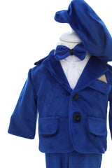 Costum din catifea pentru botez, 5 piese, albastru, REC3404