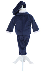 Costum din catifea pentru botez, 5 piese, bleumarin, REC3405