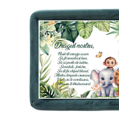 Trusou mot baieti, aniversare 1 an, Jungla, catifea verde inchis, 7 piese, 34x25 cm, REC5011/33