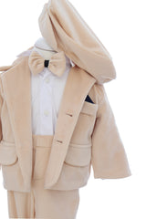 Costum din catifea pentru botez, 5 piese, crem, REC3407