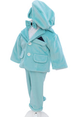 Costum din catifea pentru botez, 5 piese, verde menta, REC3408