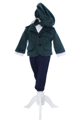 Costum elegant pentru botez, 5 piese, verde, REC3409