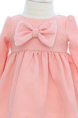 Rochie somon cu fundita pentru botez fetita, REC3339