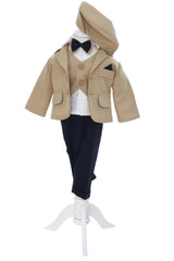 Costum elegant pentru botez, 5 piese, crem, REC3410