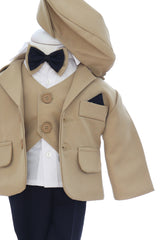 Costum elegant pentru botez, 5 piese, crem, REC3410