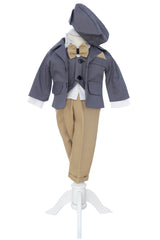 Costum elegant pentru botez, 5 piese, gri-crem, REC3411