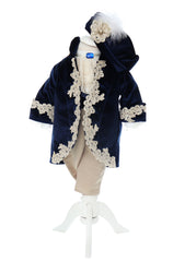 Trusou complet pentru botez de baieti, trusou brodat cu bebe print, lumanare cu bebe print, costum si pantofiori, bleumarin, 14 piese, Recostore®, REC2651