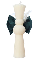 Lumanare clepsidra cu papion verde pentru botez, 26x6 cm, REC5007/1