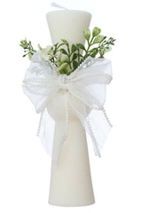 Lumanare clepsidra cu fundita pentru botez, 26x6 cm, REC5007/2