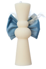 Lumanare clepsidra cu papion bleu pentru botez, 26x6 cm, REC5007/3