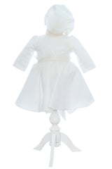 Rochita alba pentru botez, 2 piese, rochie si turban, REC3346