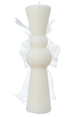 Lumanare clepsidra cu pene si fundita pentru botez, 26x6 cm, REC5007/5