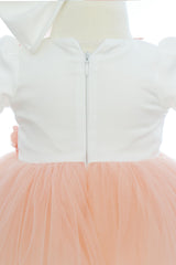 Rochita pentru botez, culoare somon, 2 piese, rochie si turban, REC3347