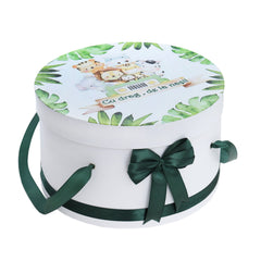 Set trusou pentru botez baieti, verde, model animalute Safari, 15 piese, costum, lumanare cu Safari, trusou si pantofiori, REC3291