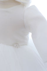 Rochita cu sclipici pentru botez, 2 piese, rochie si turban, REC3348