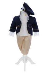 Costum print pentru botez baieti, 4 piese, bleumarin-crem, REC3350