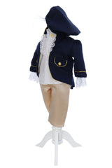 Costum print pentru botez baieti, 4 piese, bleumarin-crem, REC3350