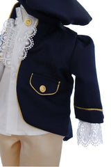 Costum print pentru botez baieti, 4 piese, bleumarin-crem, REC3350