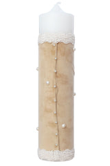 Lumanare botez din catifea cu balerina, crem, 30x7 cm, REC5002/48
