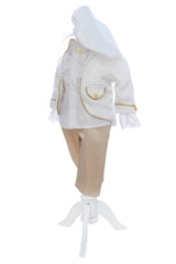 Costum print pentru botez baieti, 4 piese, alb-crem, REC3352